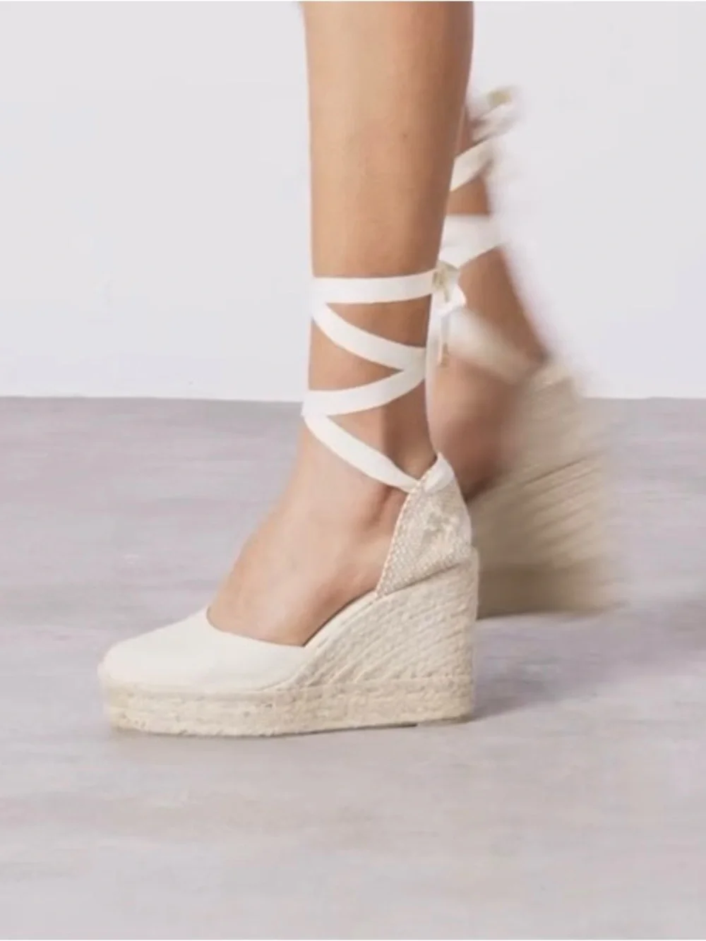 Castaner Canvas Espadrille Wedges with Cream Ties